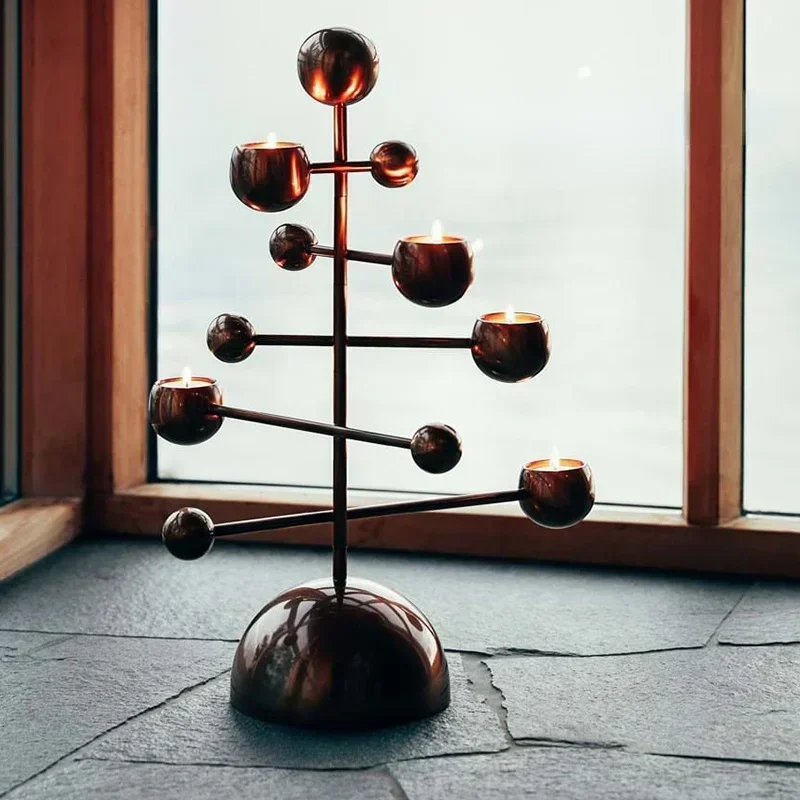 Nordic Design Planet Multi-Layer Candlestick Bright Silver Black Style Ins