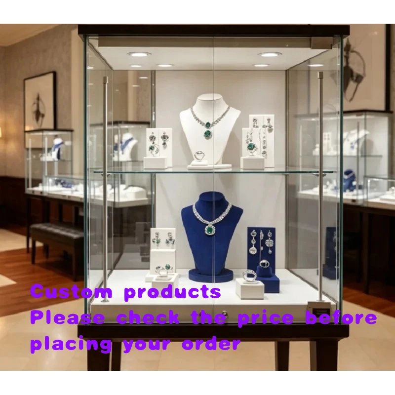 

custom.Elegant Modern Double-Deck Glass Jewelry Display Counter, Freestanding Showcase Luxury Jewelry Retail