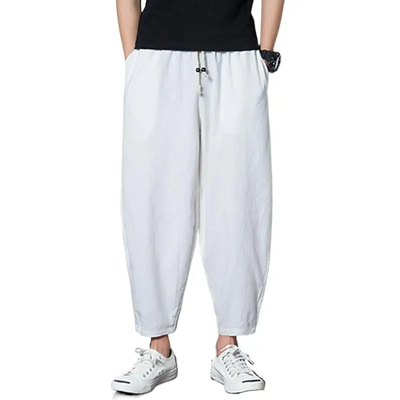 

2024 Men harem Pants Cotton linen Joggers Plus size Trousers Men Baggy Loose Casual vintage black white khaki Pants M-6XL 7XL