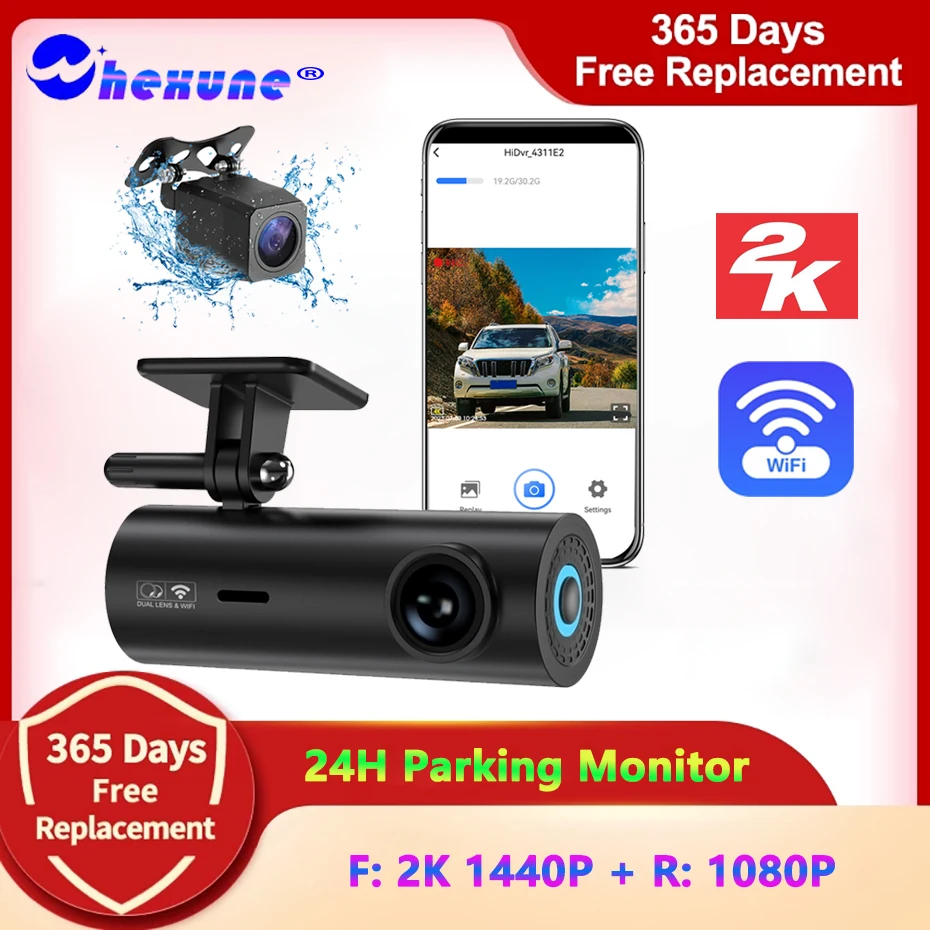 2K Mini Camera Wifi Dash Cam for Car Night Vision Dashcam 24h Parking Monitor Front and Rear Dual Lens Dvrs 1440P Video Recorder