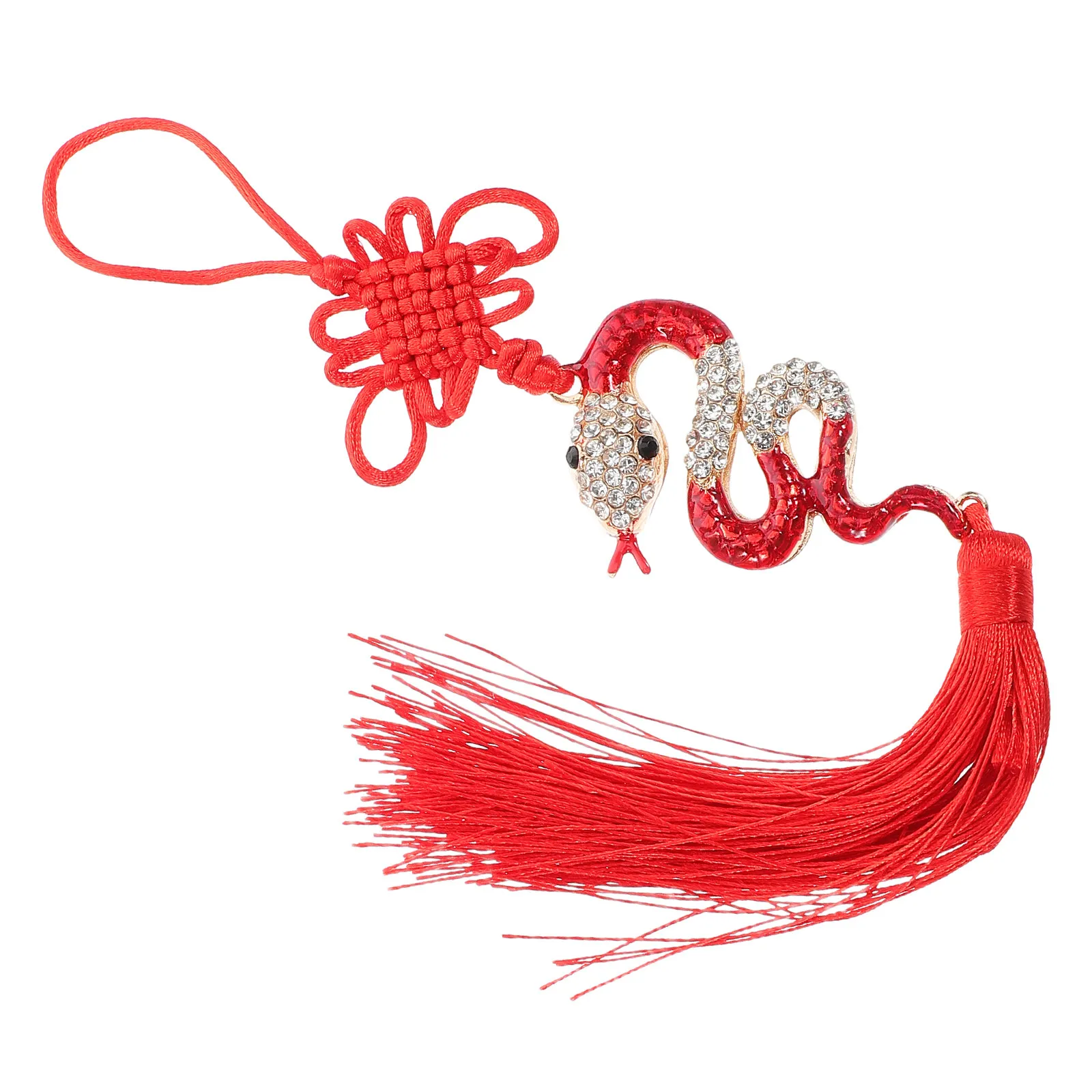 Chinese New Year Snake Tassel Car Hanging Charm Rhinestone Pendant Feng Shui Lucky Decoration 2025 Year Ornament
