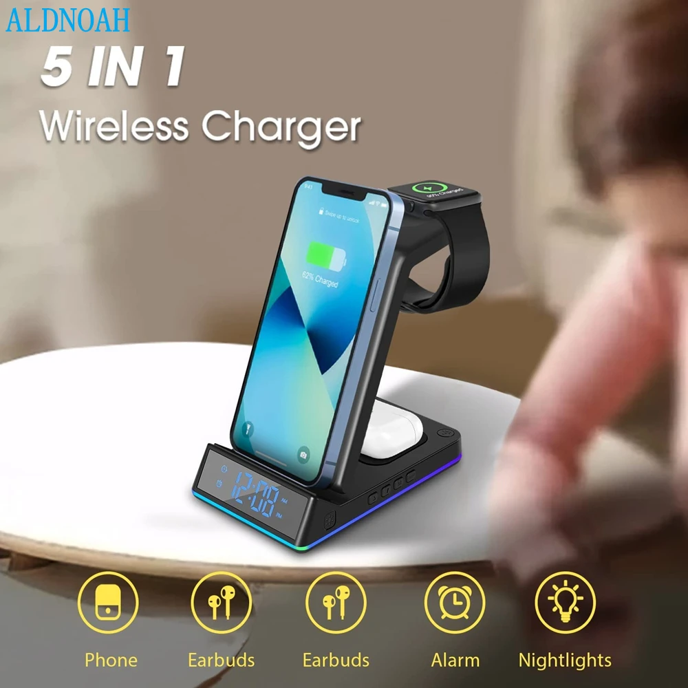 

5 in 1 Wireless Charger For iPhone 14 13 Pro Max 12 11 Apple Watch Series 8 7 Airpods Pro Charger Dock 15W Fast Charging Station