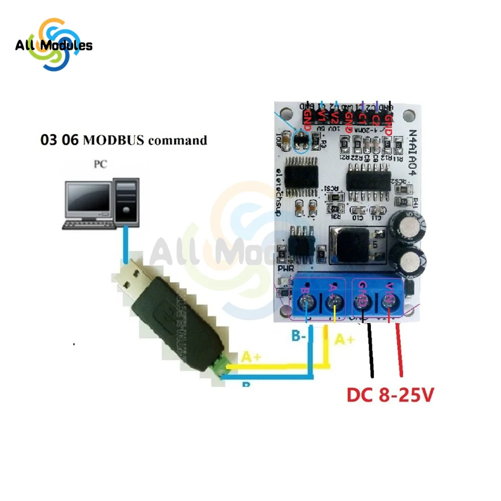 DC 12V 4-20mA 0-5V 0-10V Voltage Signal Acquisition RS485 Modbus RTU Module for PLC Current Transmitter Measuring Instruments