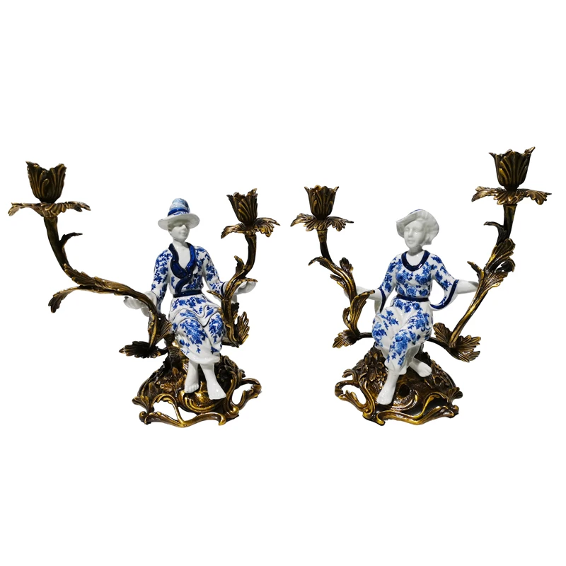 Custom design antique ceramic brass couple candlestick  house decor luxury home decor accessories