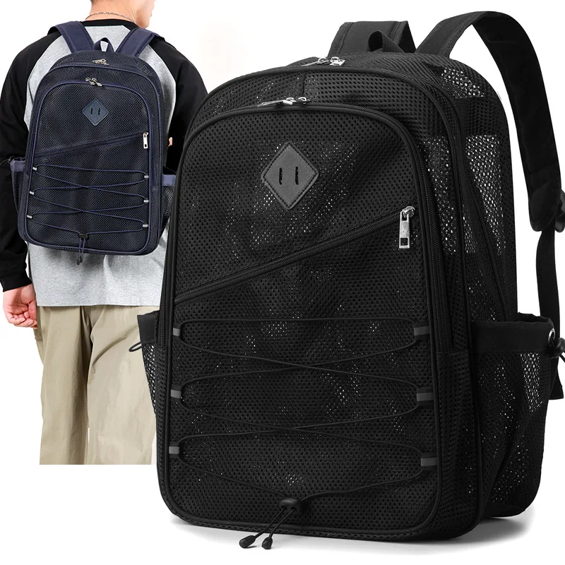 2026 Large-capacity Hollow School Bag For Student Beach Vacation Quick-dry Backpack Mesh Sports Bag