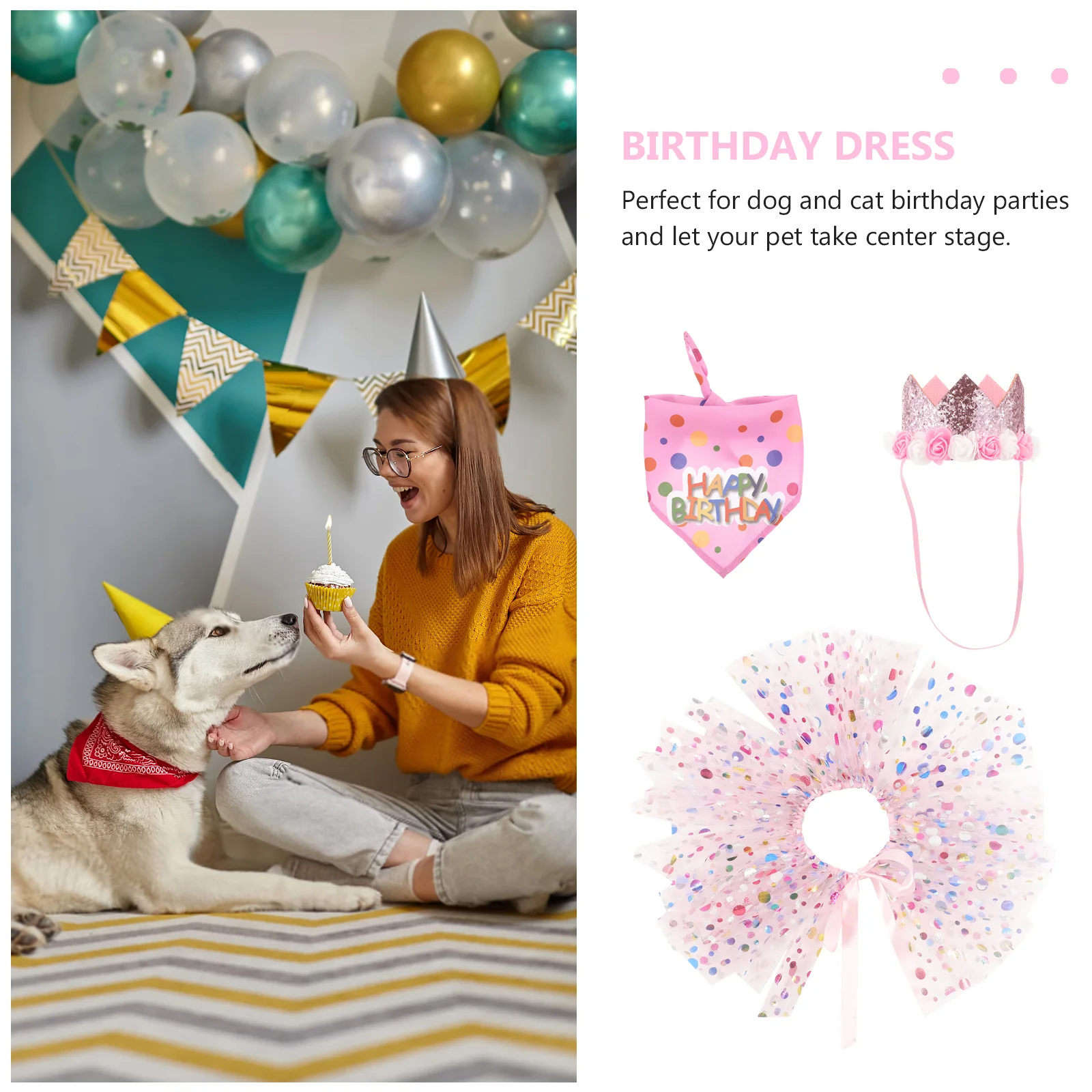 

1 Set Birthday Crown Tutu Dress Bandana Outfit Costume Kit For Puppy Party Supplies Small Dog Accessories Pet Birthday Costume