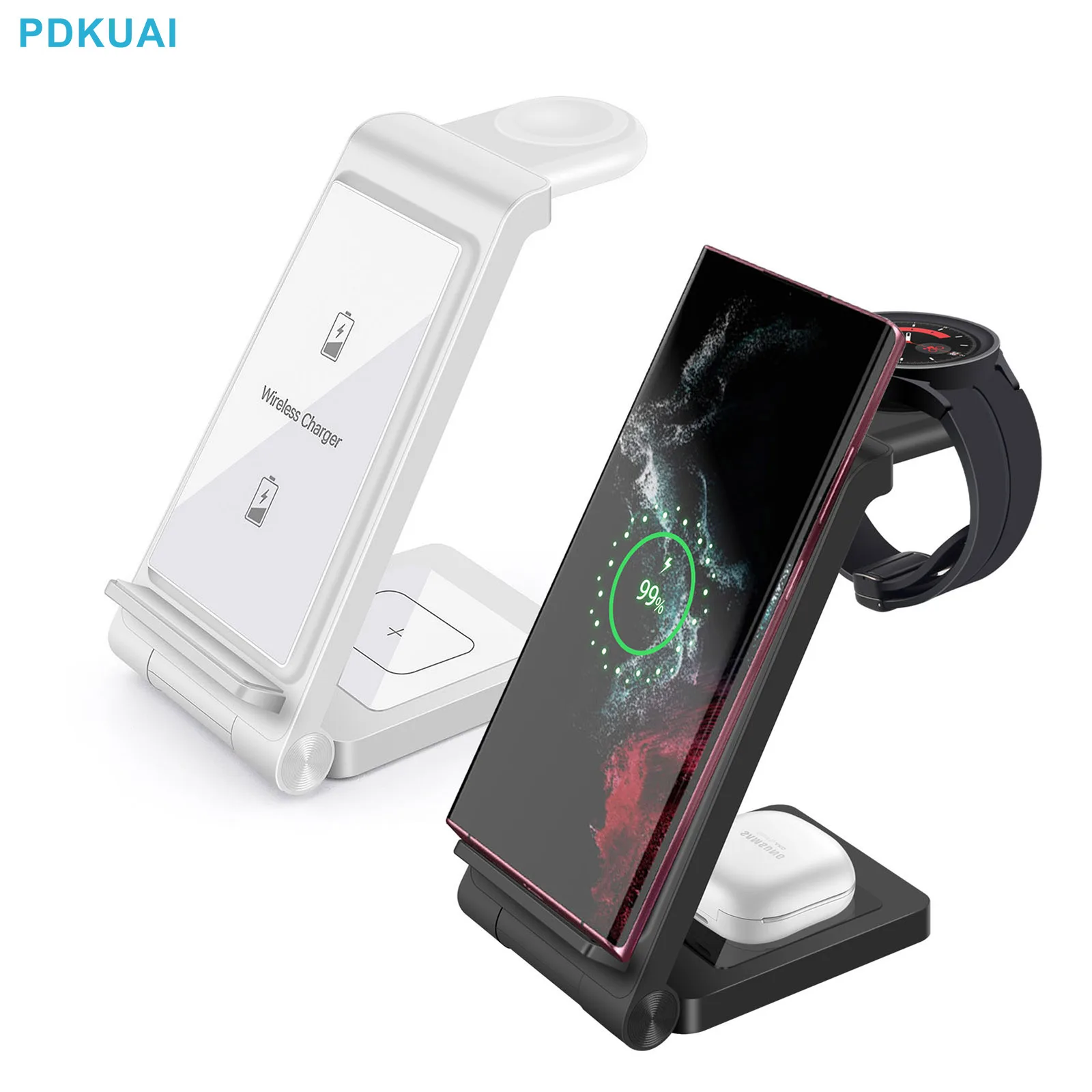 25W 3 in 1 Wireless Charger Stand for Samsung Galaxy Flip 4/S22 Ultra/S21/S20/S10 Galaxy Watch 5 4 Active 2 Buds Fast Charging