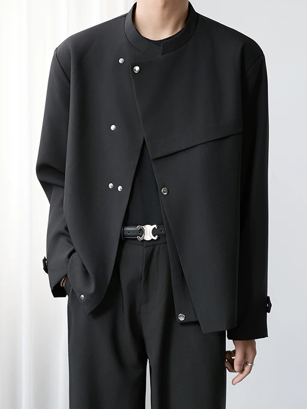 

Bla Detachable Stand Collar Men's Suit Jaet 2025 Spring Autumn Sle oulder Pad Casual Western Sle Long Sve Coat