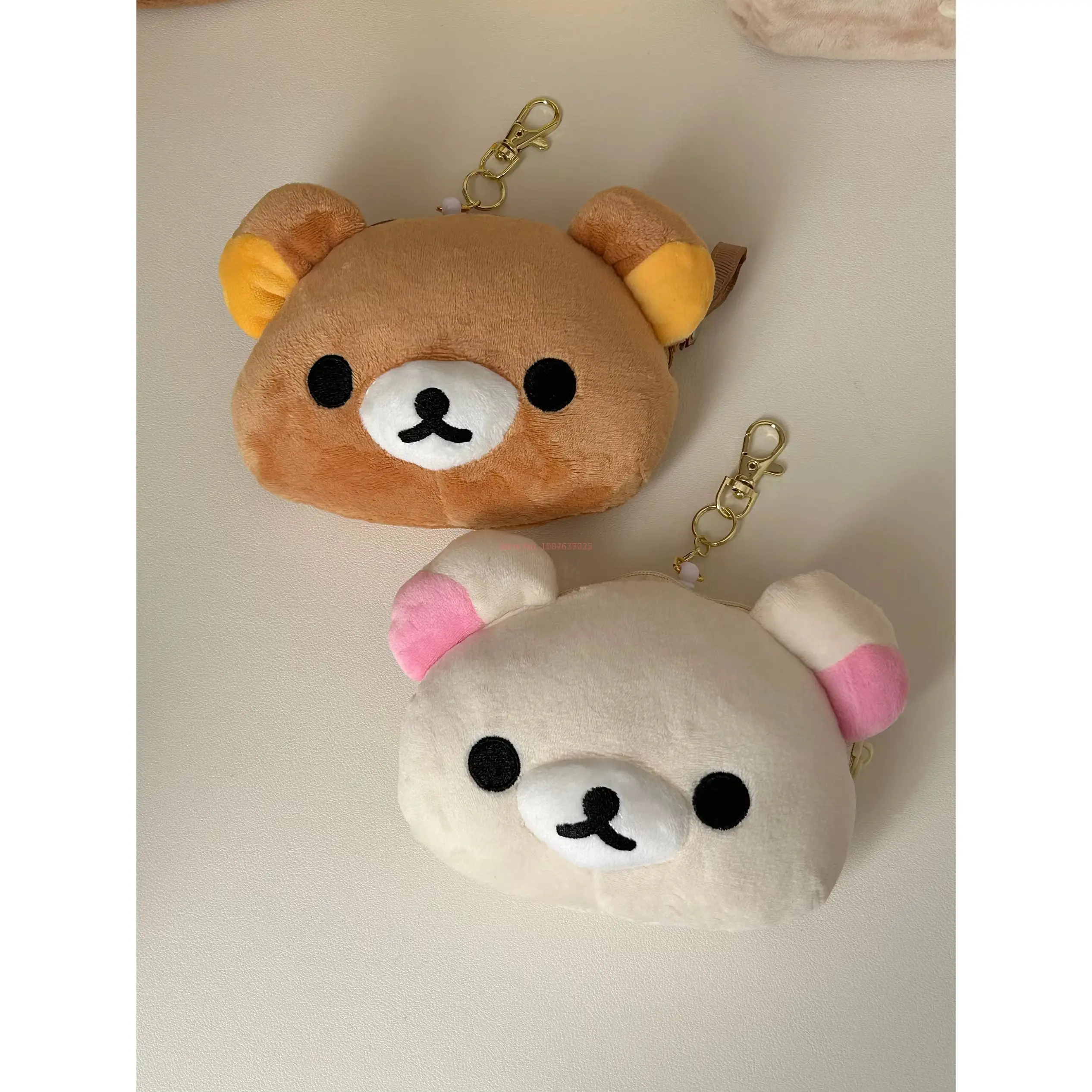 Kawaii rilakkuma mini saco de armazenamento de pelúcia cartão caneta borracha saco de armazenamento para crianças zero carteira mochila pingente saco papelaria escolar