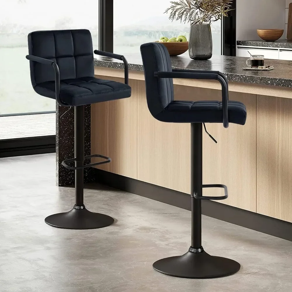 

#For Adjustable Barstools with Back, Black bar stools Set of 2, Velvet 360°Swivel Bar Stools, Double Stitching Counter&