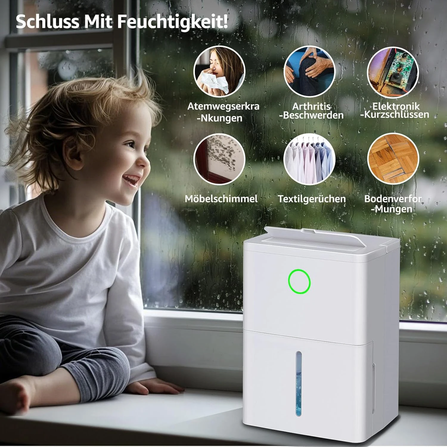 مزيل الرطوبة مع 4 أوضاع تشغيل، شاشة رقمية، خرطوم تصريف، لغرف 150 م3، إزالة الرطوبة 9 لتر/يوم