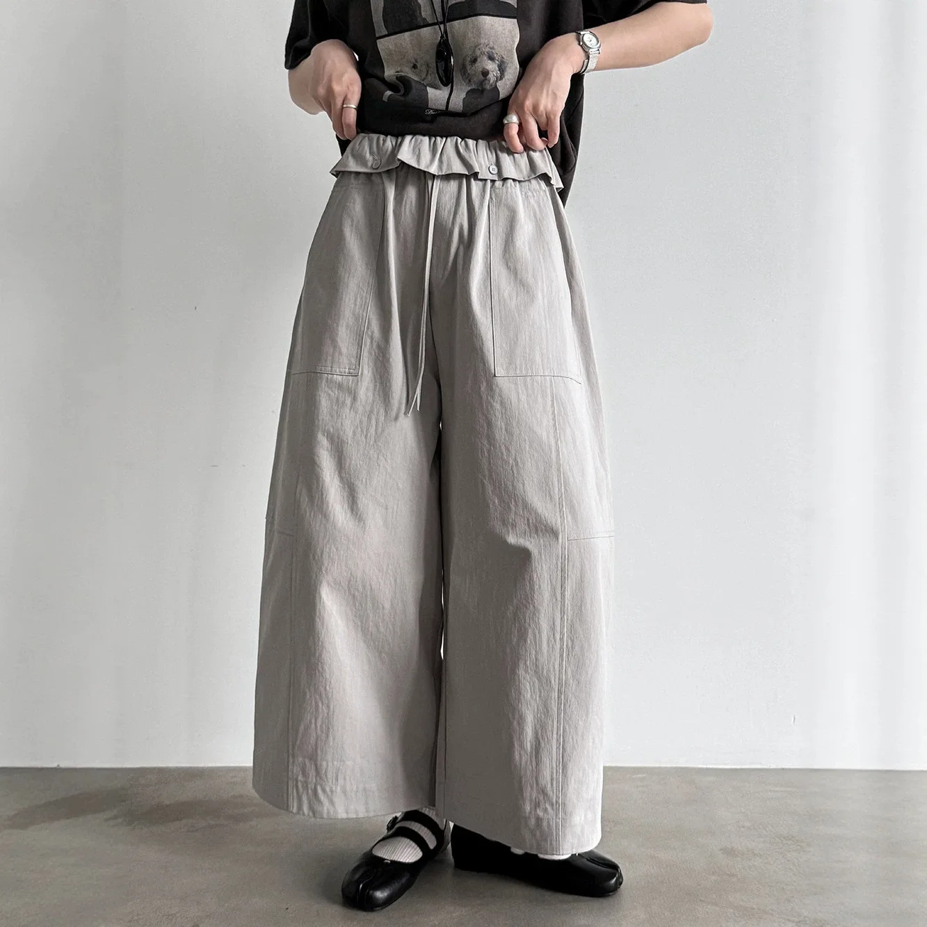 Women Solid Wide Leg Pants Cargo Trousers Ankle Lenth Elastic Drawstring Waist Slight Strech Loose Elegant Casual 2026 Spring