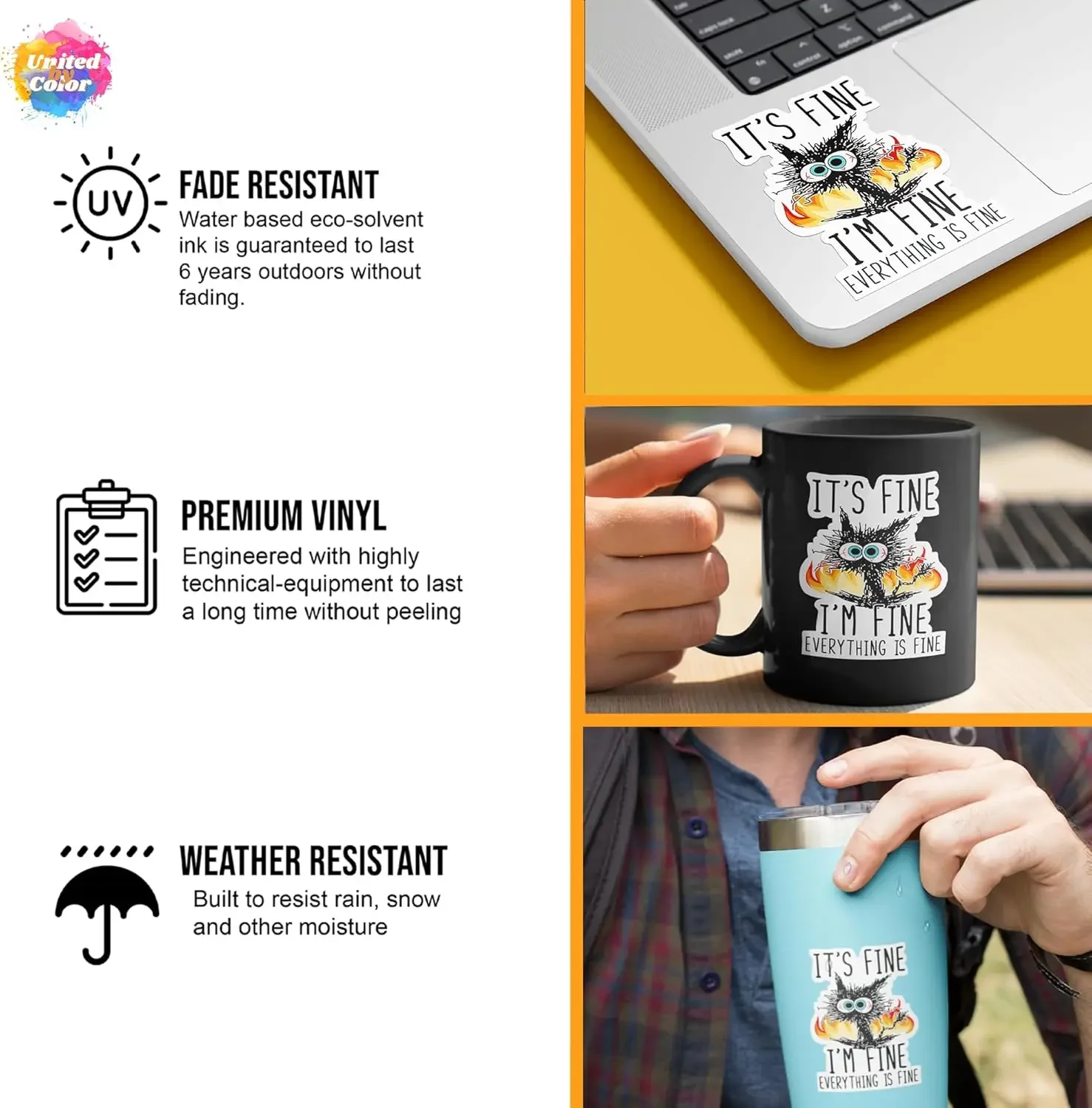 

Набор из 3 наклеек «Все в порядке, я в порядке», водонепроницаемые виниловые наклейки с прочным клеем для автомобиля, ноутбука, окна, декора стен