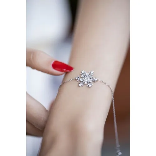 İzla Design 5493 Snowflake Pattern Zircon Cubic Zirconia Silver Bracelet