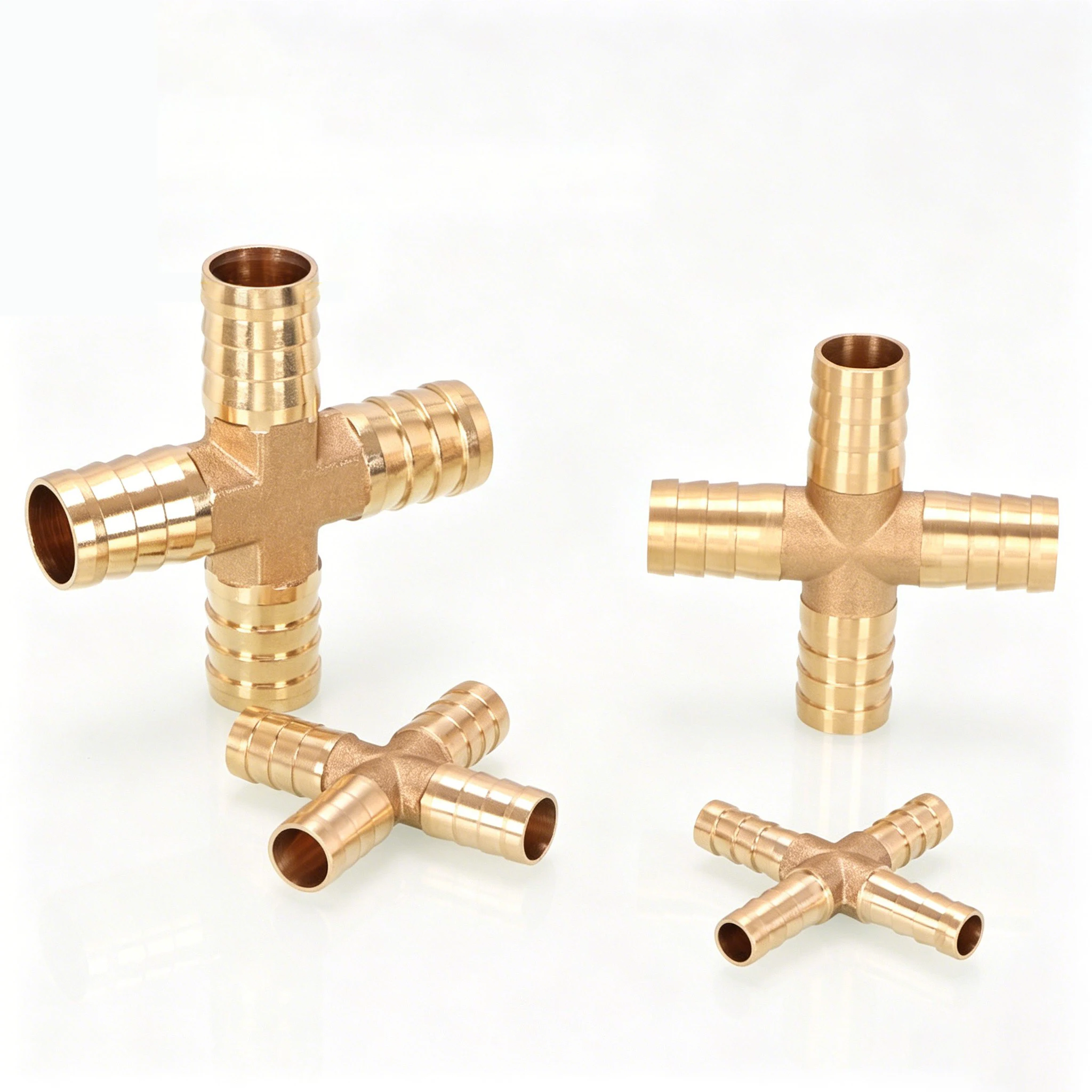 Peijian Brass 4 Way Hose Joiner Barbed Splitter Connector For Fuel, Air, Water, Oil, Gas 4mm/6mm/8mm/10mm/12mm/16mm/19mm