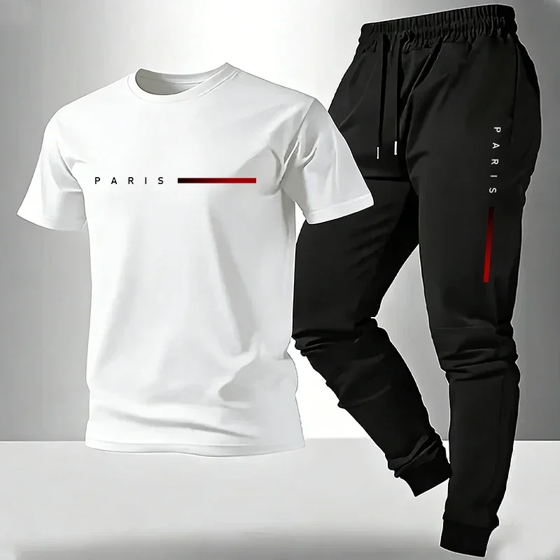 2026 New Arrival Men's Tracksuit T-shirt and Sweatpants Spring Summer Daily Casual Sports Short Sleeve Outfit Male Fashion Set