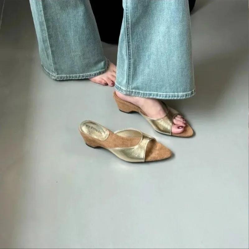 French-style Retro Open-toe Platform Heels Women's Summer Outerwear-friendly High-heeled Slip-on Flip-flops and Sandals