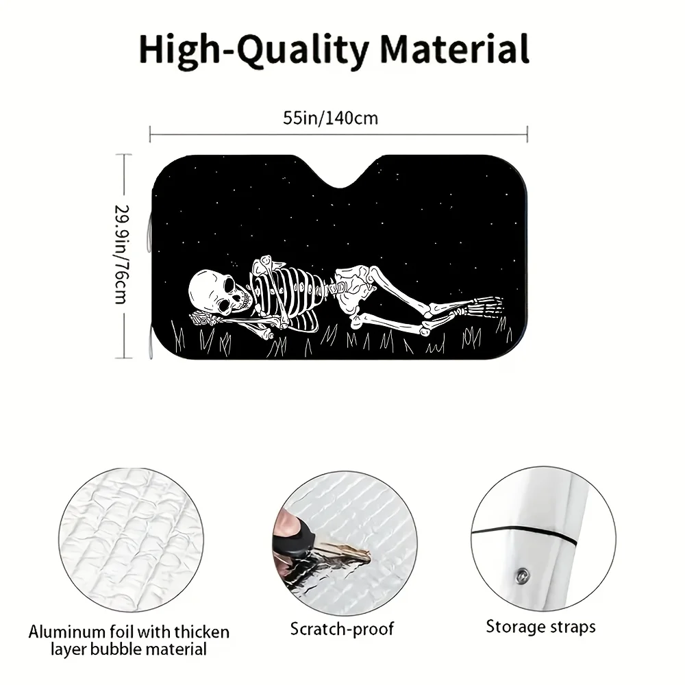 1pc Skeleton for Man on a Moonlit Meadow Themed Car Sun Visor, Easy to Install, Fun-Designed Car Accessory