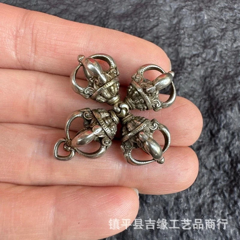 Antique White Lima Copper Crossed Vajra Pendant Accessory in Tibetan Style