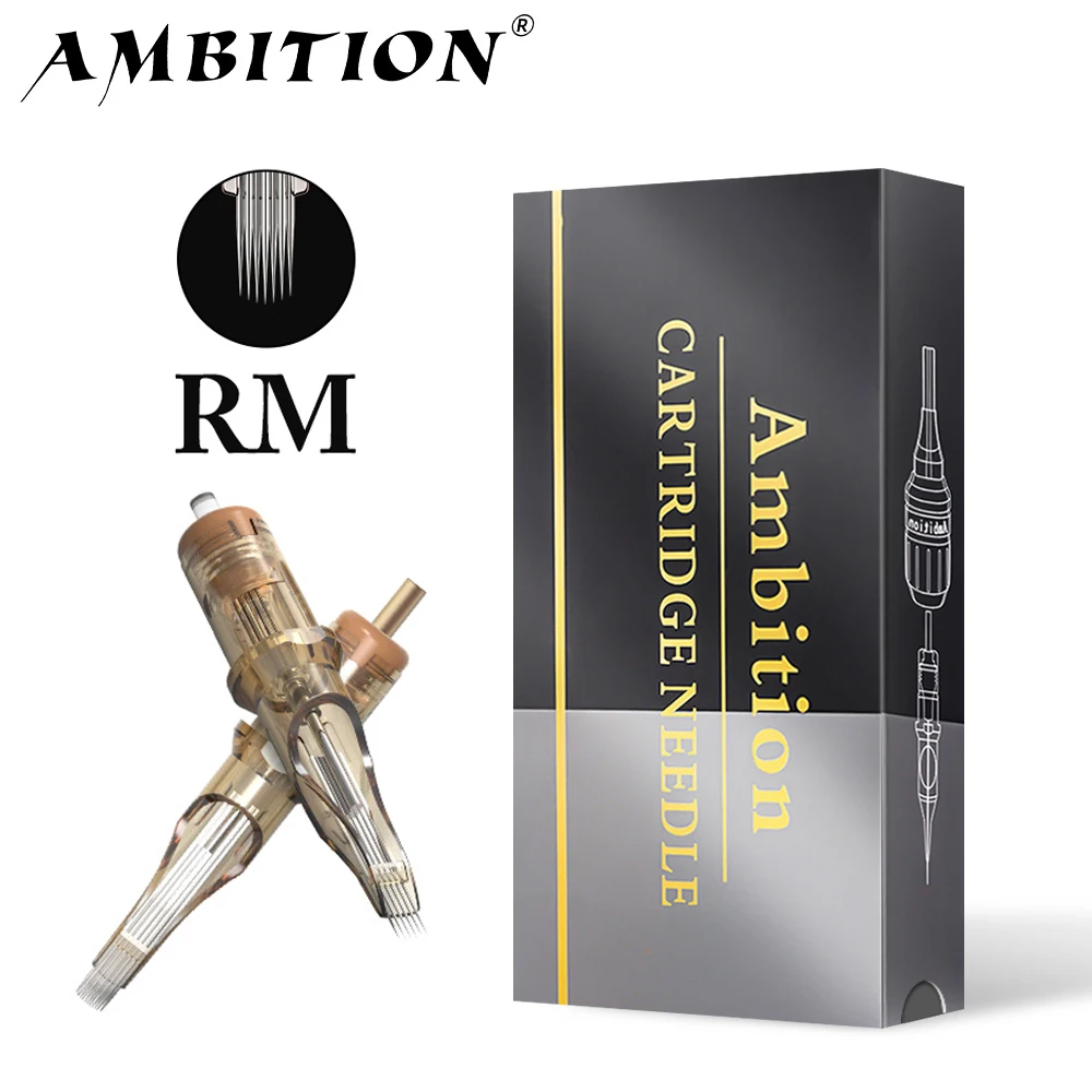 Ambition-cartucho de tatuaje RM Premium, aguja redonda Magnum, desechable, esterilizada, para máquina de tatuaje y maquillaje permanente, 20 unidades por lote