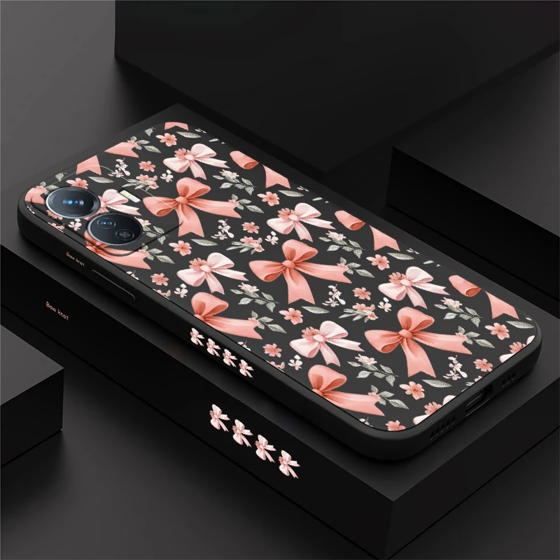 

For Vivo V70 Elite FE V50 V60 Lite V30E V29E V27E V25E V23E Bow Flower Print Phone Case Shockproof Matte Silicone Soft TPU Cover