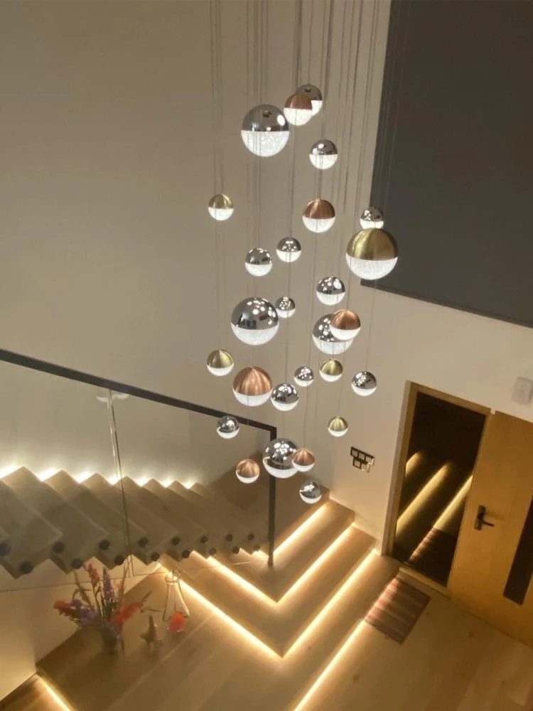 2024 Modern Staircase  Silver Crystal Ball Pendant Lamp Luster Home Villa Living Room Bedroom Decoration LED Lamp Free Shipping