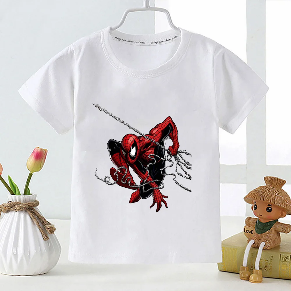 Camiseta con estampado de dibujos animados de Spider Man para niños, ropa bonita de algodón informal, se puede personalizar para imprimir