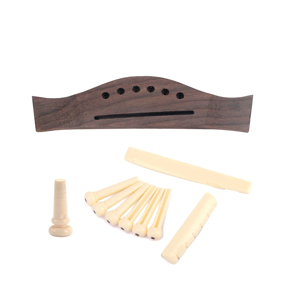 

6 -String Rosewood Bridge Acoustic Guitar Saddle and Nut Kit Bamboo Pins