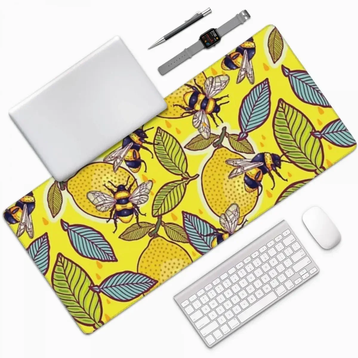 

Yellow Lemon And Bee Garden Large Mouse Pad Computer Keyboard Mouse Mat Gaming PC Laptop Desk Mat Office Accessories Table Mats