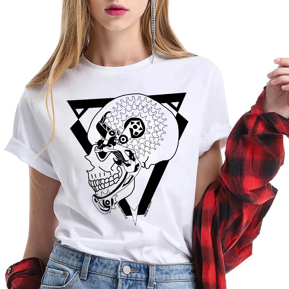 Fashion Women Bicycle Ride T-Shirt Bicycle Skull Shirt Graphic Print streetwear white Hip Hop Geek Short Sleeve Harajuku T Shirt