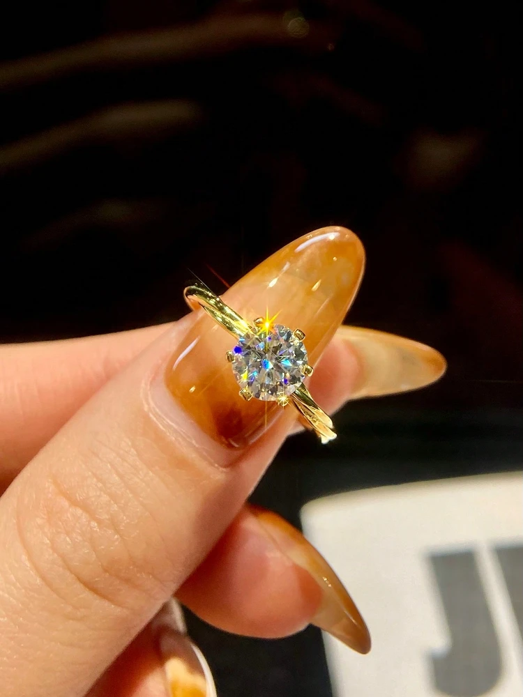 Echte 1CT klassische, zertifizierte Moissanit-Diamant-Verlobungsringe für Damen, Hochzeitsgeschenk, modischer, glänzender Schmuck von höchster Qualität – Detail 1