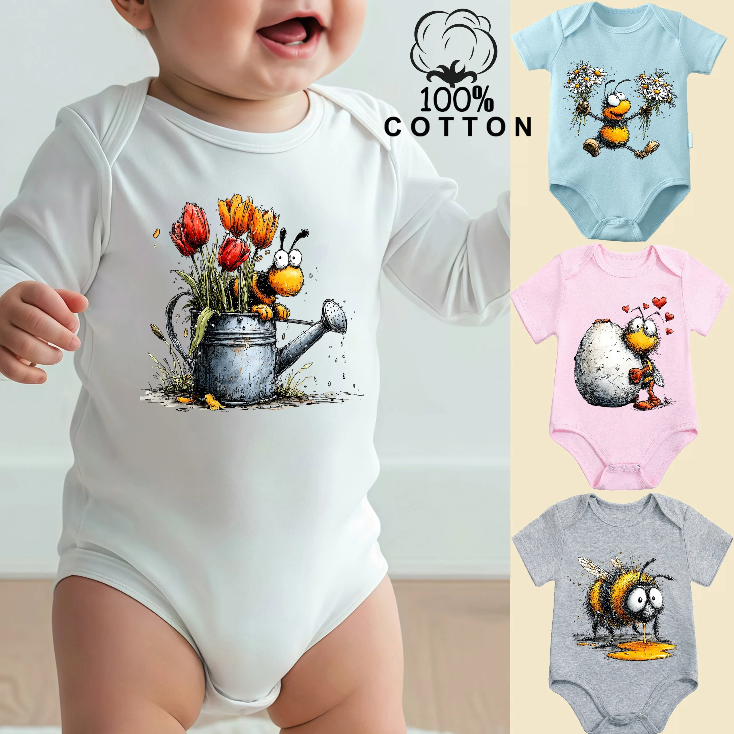 

Боди из 100% хлопка с принтом «Трудолюбивая пчелка любит цветы», удобный комбинезон для малышей от 0 до 12 месяцев, для новорожденных
