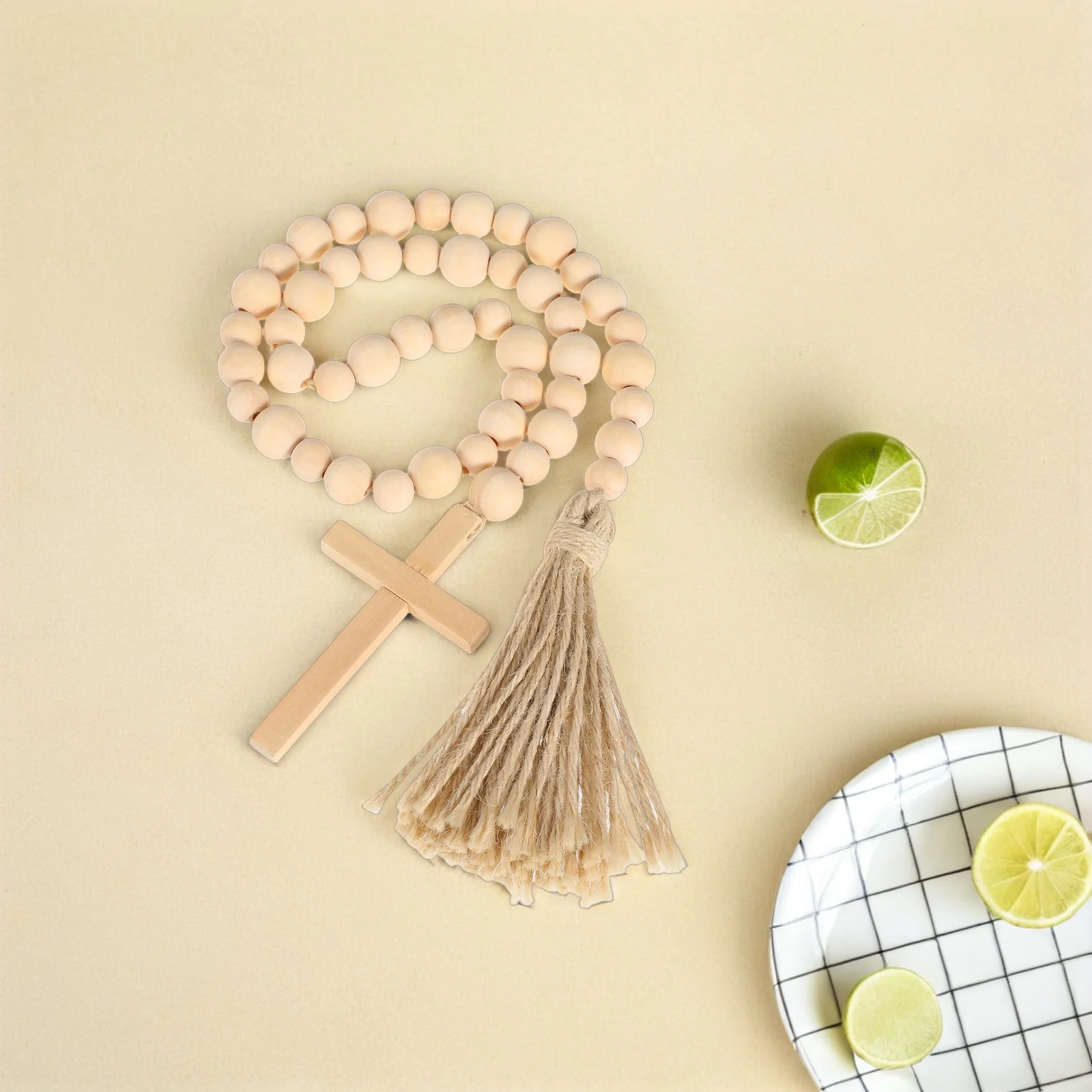 

Wooden Bead Tassel Decoration Boho Style Desk Indoor Rope Hanging Wall Table Accessories Home