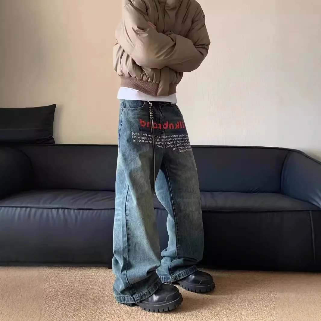 

Y2K Men's Jeans Retro American Pattern Letter Jeans Streetwear Gothic Harajuku Hip Hop Men's Fashion Women's Casual Loose Jeans