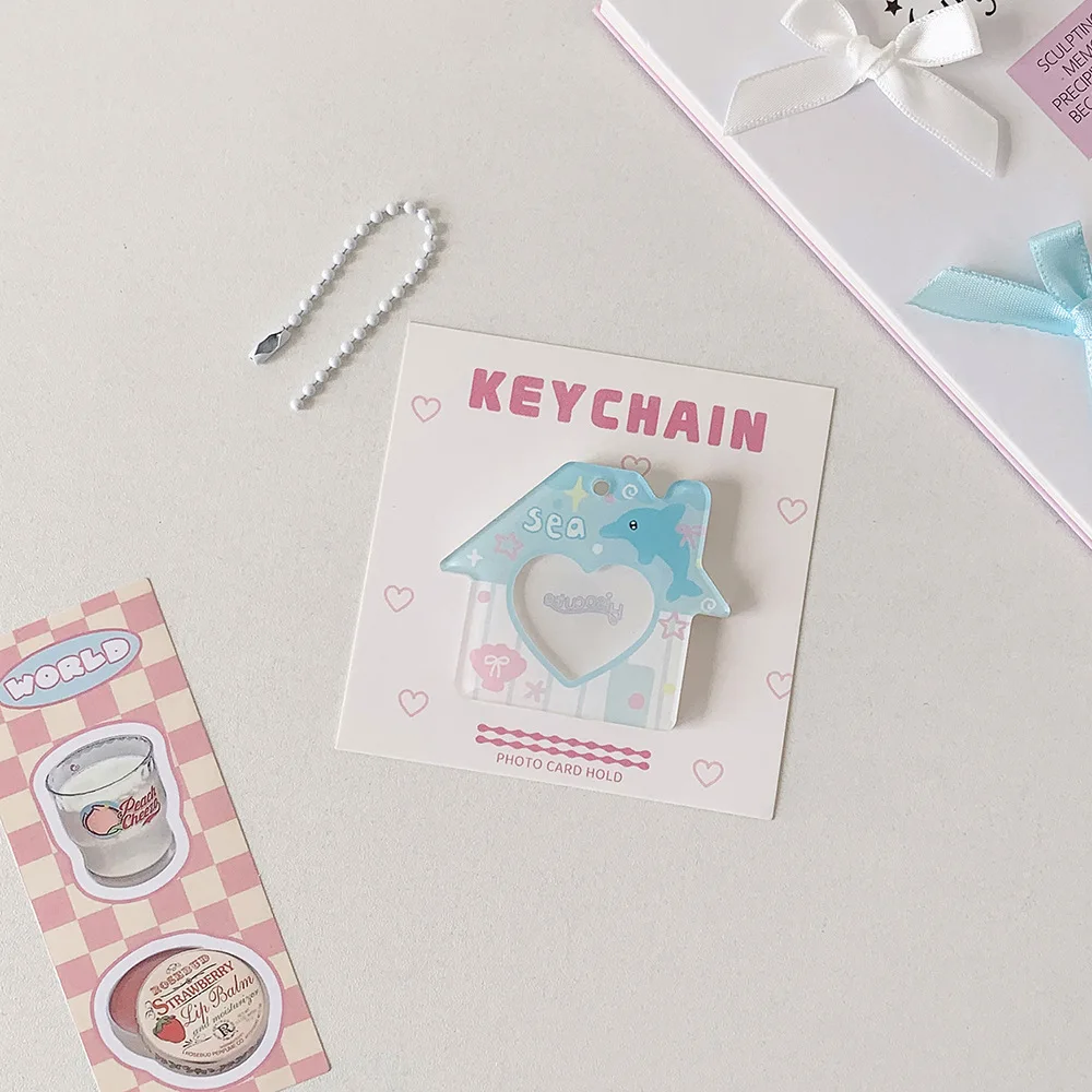 LLavero de fotos de dibujos animados de 1 pulgada, marco de fotos DIY, llaveros, Mini álbum de fotos, colgantes para casa, funda para tarjeta pequeña