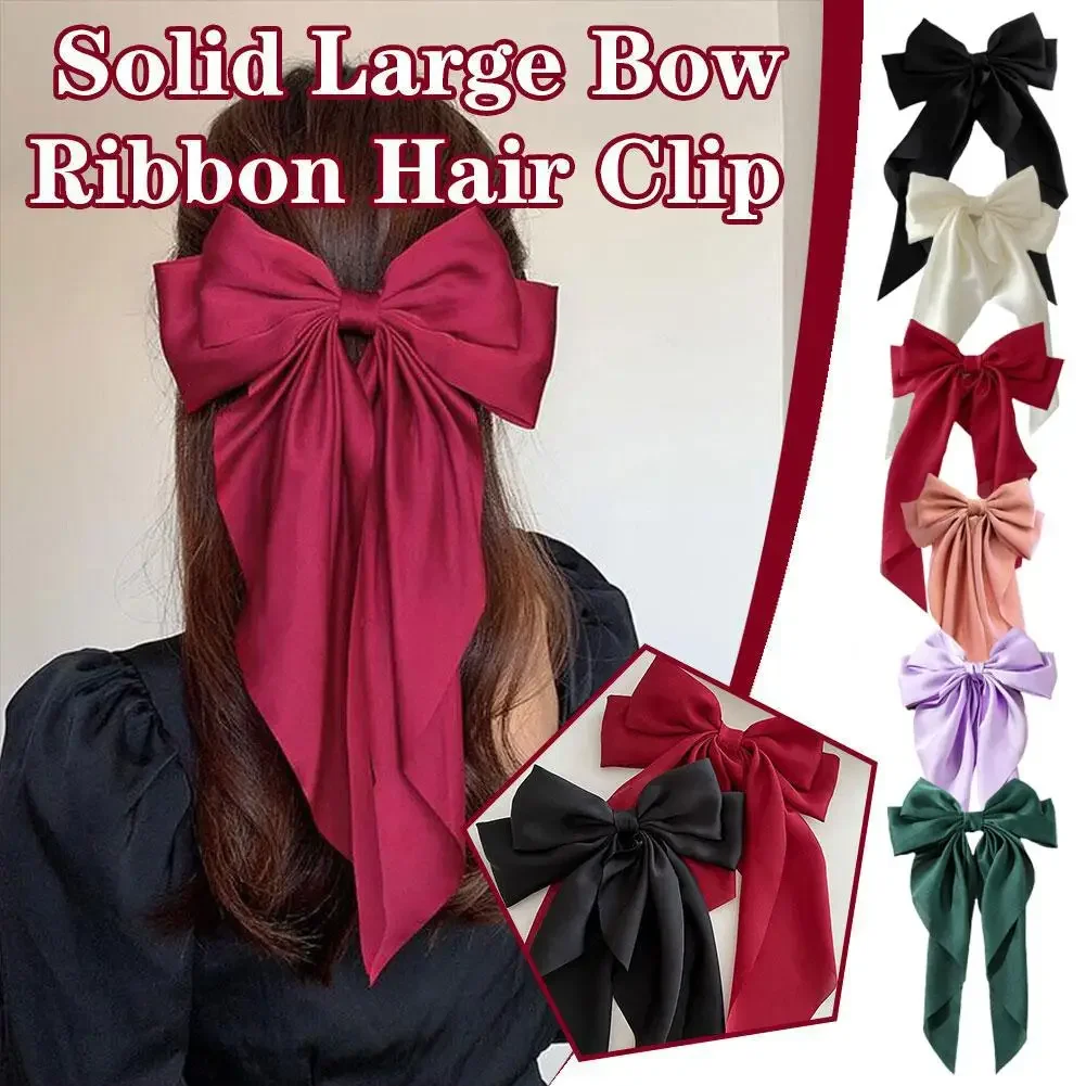 Large Bow Hairpin Summer Chiffon Big Bowknot Stain Bow Barrettes Women Girl Solid Color Ponytail Clip Hair Accessories