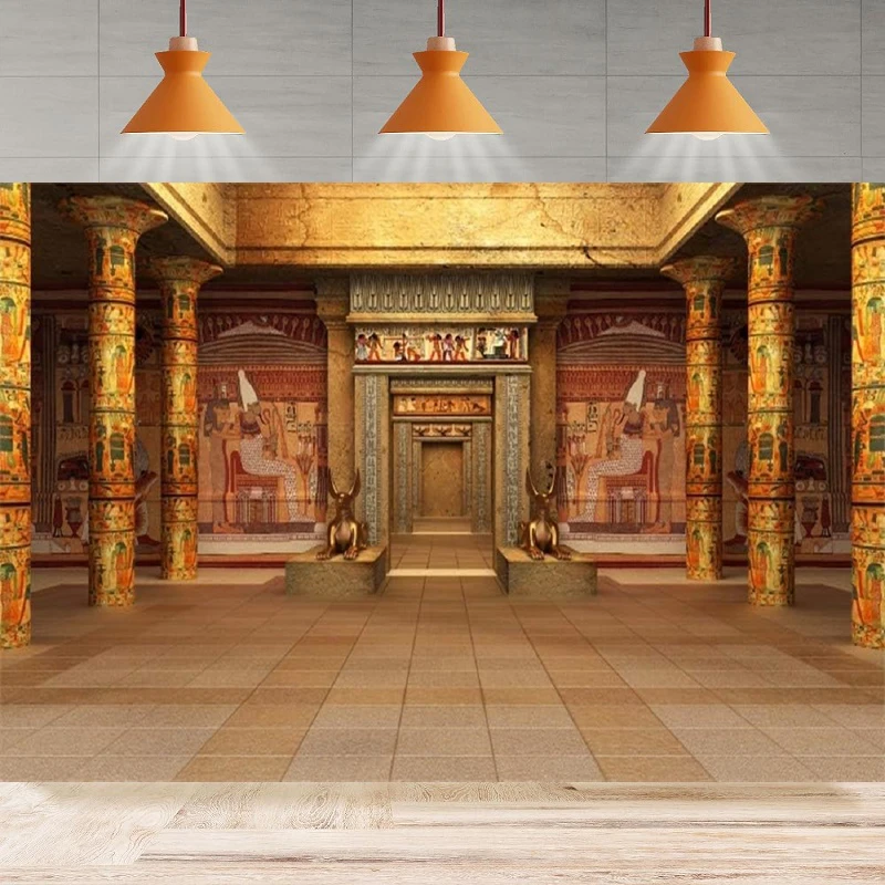 Egyptian Temple Hypostyle Hall Photography Backdrop Archaeology Golden Egypt Palace With Hieroglyphic Wall Mural Background