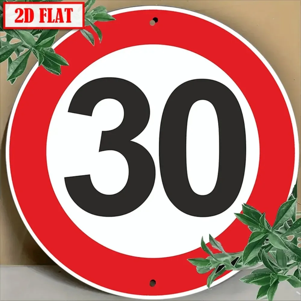 30 Km/h Speed Limit Sign 2D 8x12 Inch, Weatherproof Aluminum Metal Round for Outdoor Decor