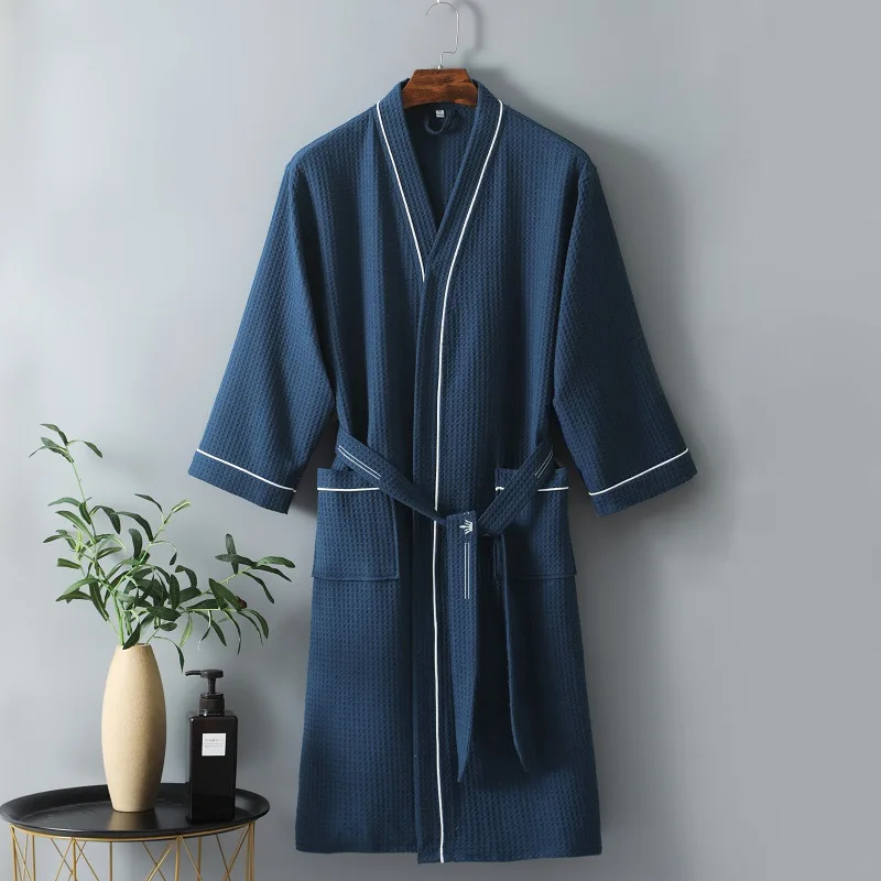 High Quality Hotel Bathrobe for Women Spring and Autumn Cotton Waffle Yukata Robes for Couples Water Absorbing Mid-long Robe