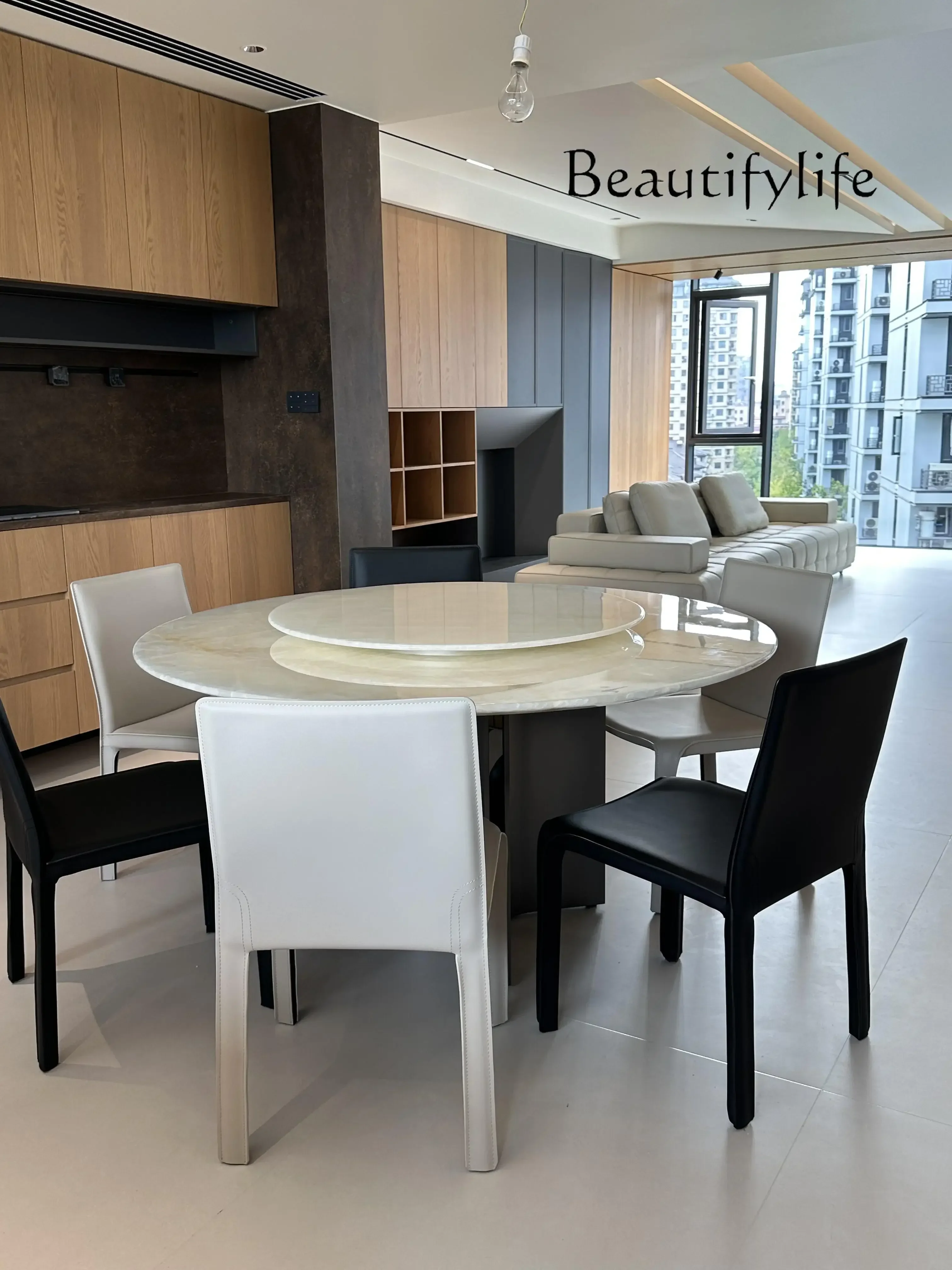 

Imported luxury stone dining table pure natural marble 1.2m round table high-end white ice jade household