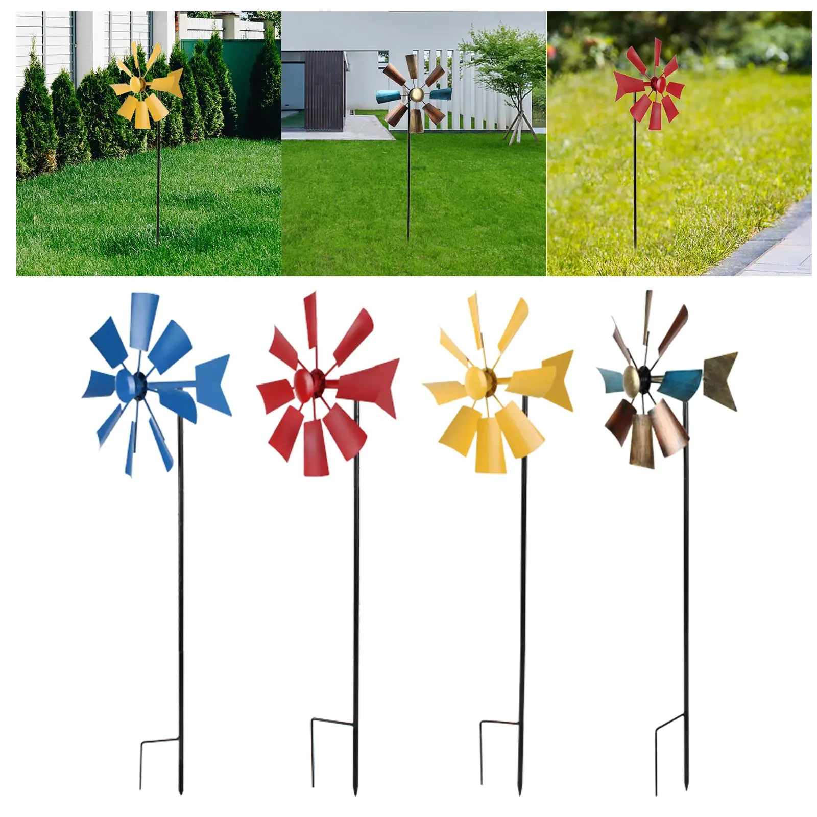 Decorative Wind Mill Wind Sculpture, Metal Windmill with Garden Stake, Iron Lawn Pinwheels Wind Catcher for Outdoor Y