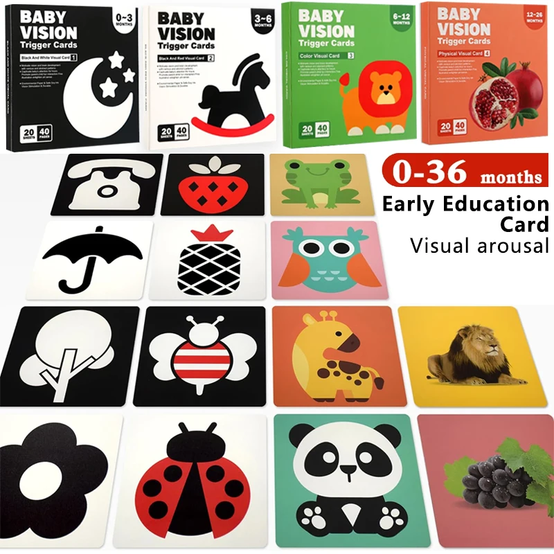 Montessori Baby Visual Stimulation Cards High Contrast Flash Card Infant Visual Early Education Learning Toys For Newborn Gifts