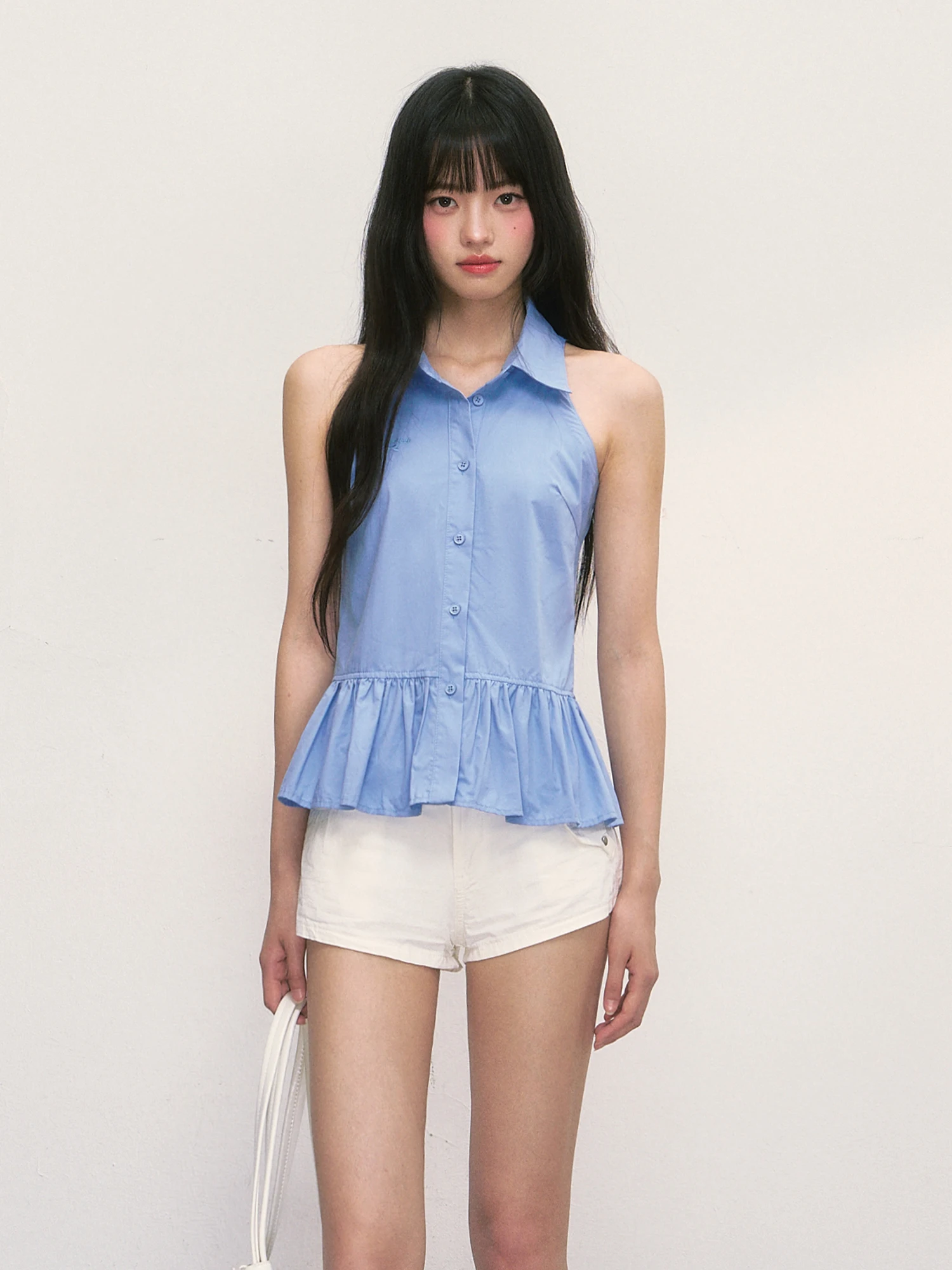 

Wedhub Korean Sle Women's irt Ne Hanging Svel Vest Lightweight Blue Collar Summer Outerwear Original Design S...