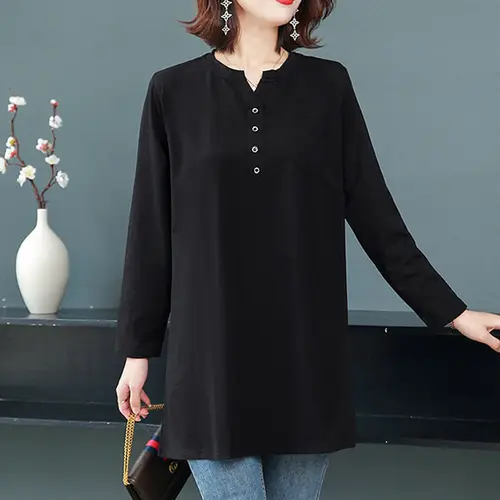 Imagen 2 del producto Camiseta básica de moda para mujer, Tops con cuello redondo de Color sólido, camiseta Midi de manga larga que combina con todo, ropa informal para mujer