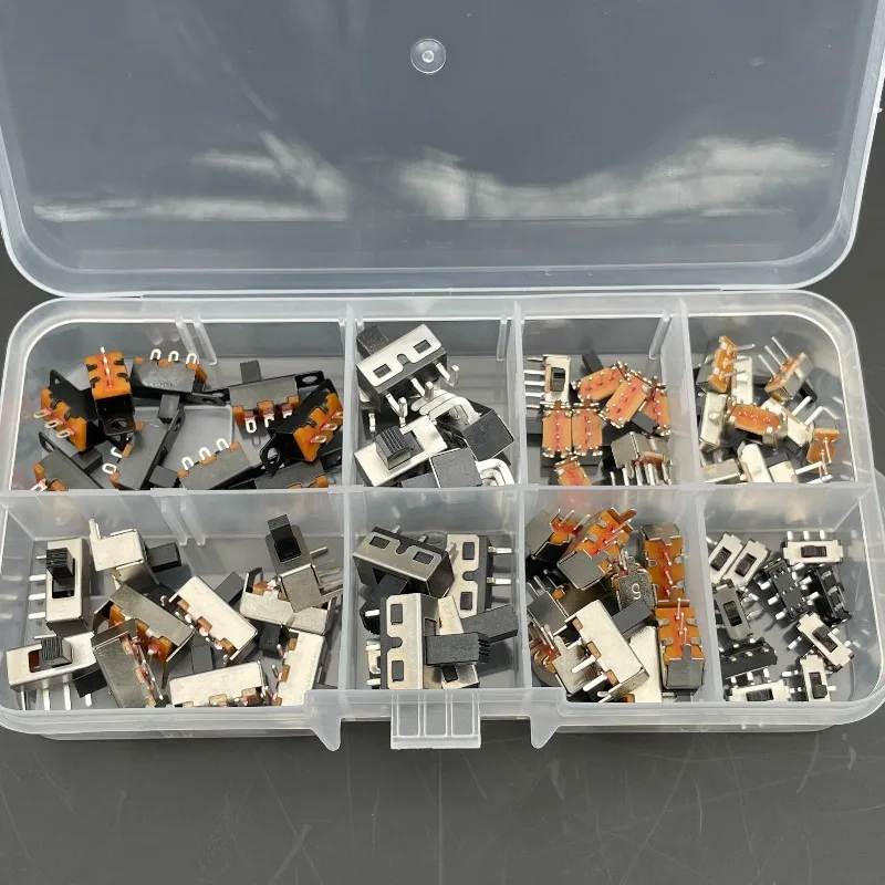8 Types of Toggle Switches, Pack of 70 Single-Row Through-Hole Micro Power 3-Pin Push-Button Sliding 2-Position Toggle Switches