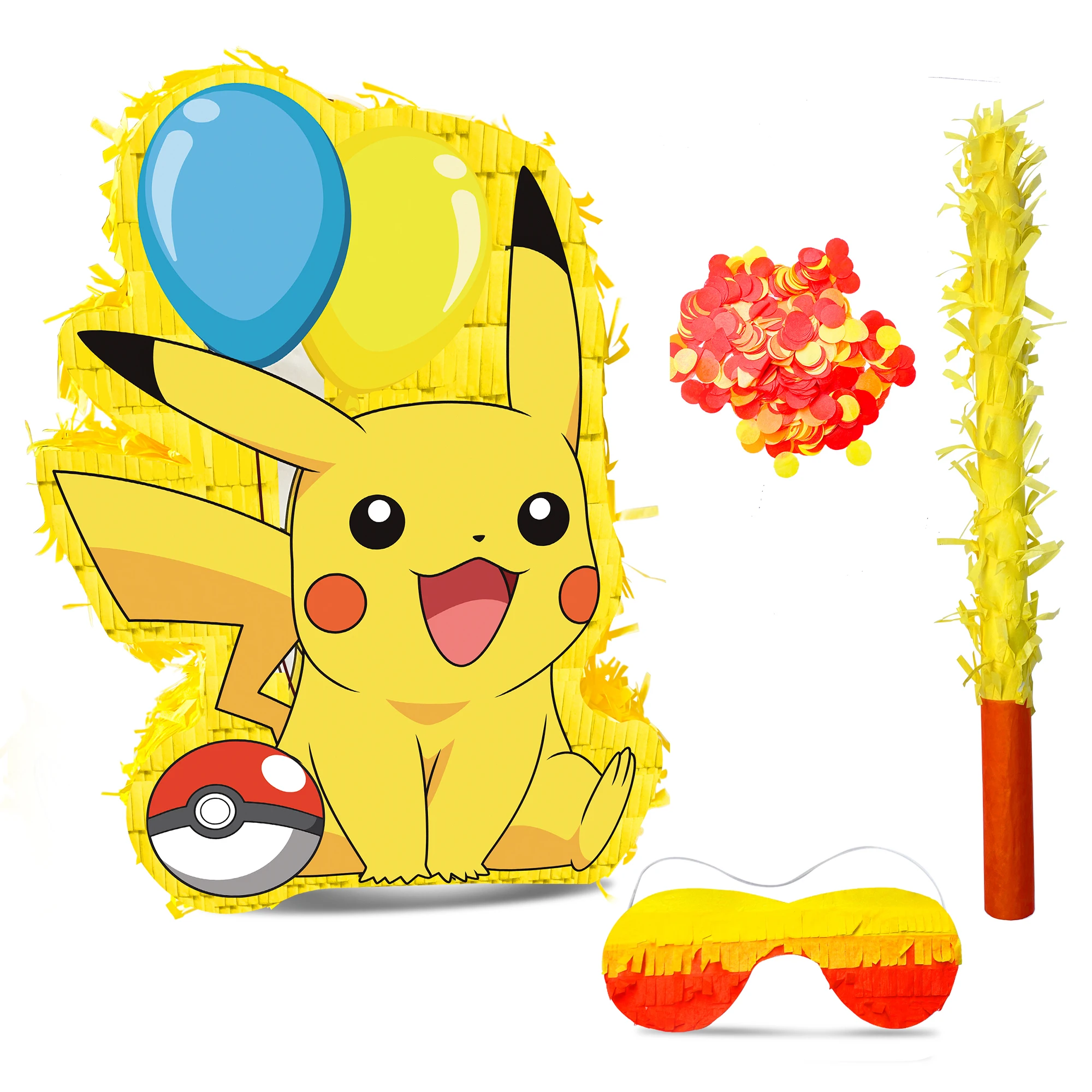 Piñata temática de Pokémon, juego de piñata de Pokémon de 4 piezas, piñata de Pokémon de 14 ", máscara de ojos de piñata de fiesta de Pokémon, etc., decoración de fiesta de Pokémon