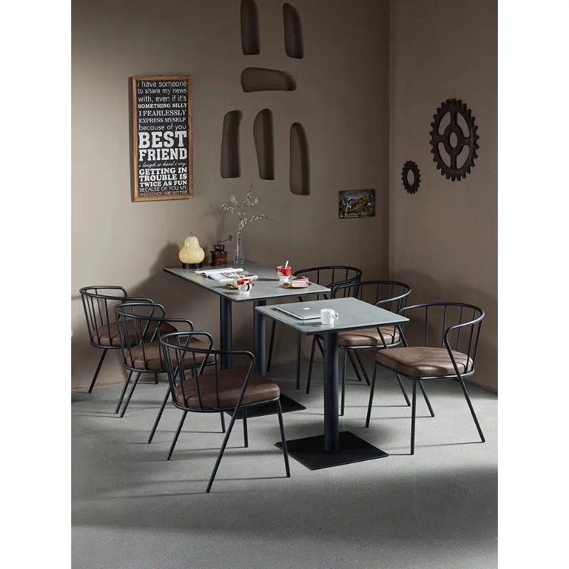 American wrought iron rock slab dining table and chair combination restaurant milk tea shop cafe music pub bar casual table and