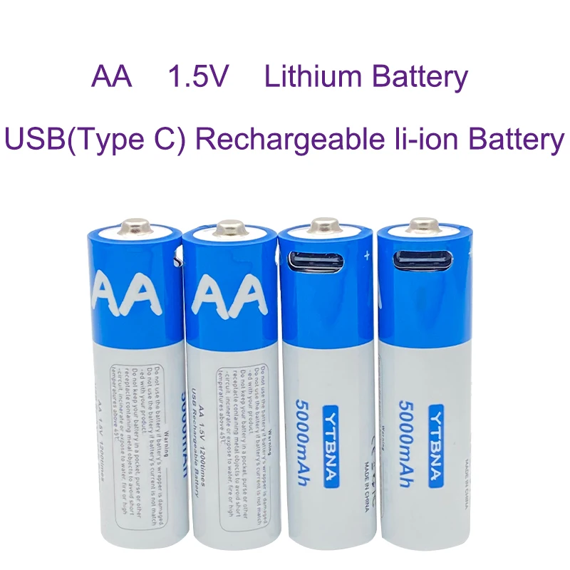 

AA Battery 1.5V AA Rechargeable Li-ion Battery With USB Cable Li-Polymer Type-C Lithium Batteries For Toy Remote Control MP3