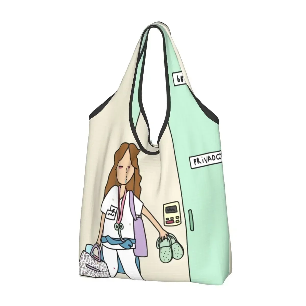 Reusable Enfermera En Apuros Doctor Nurse Medical Shopping Bag Women Tote  Portable Grocery Shopper s