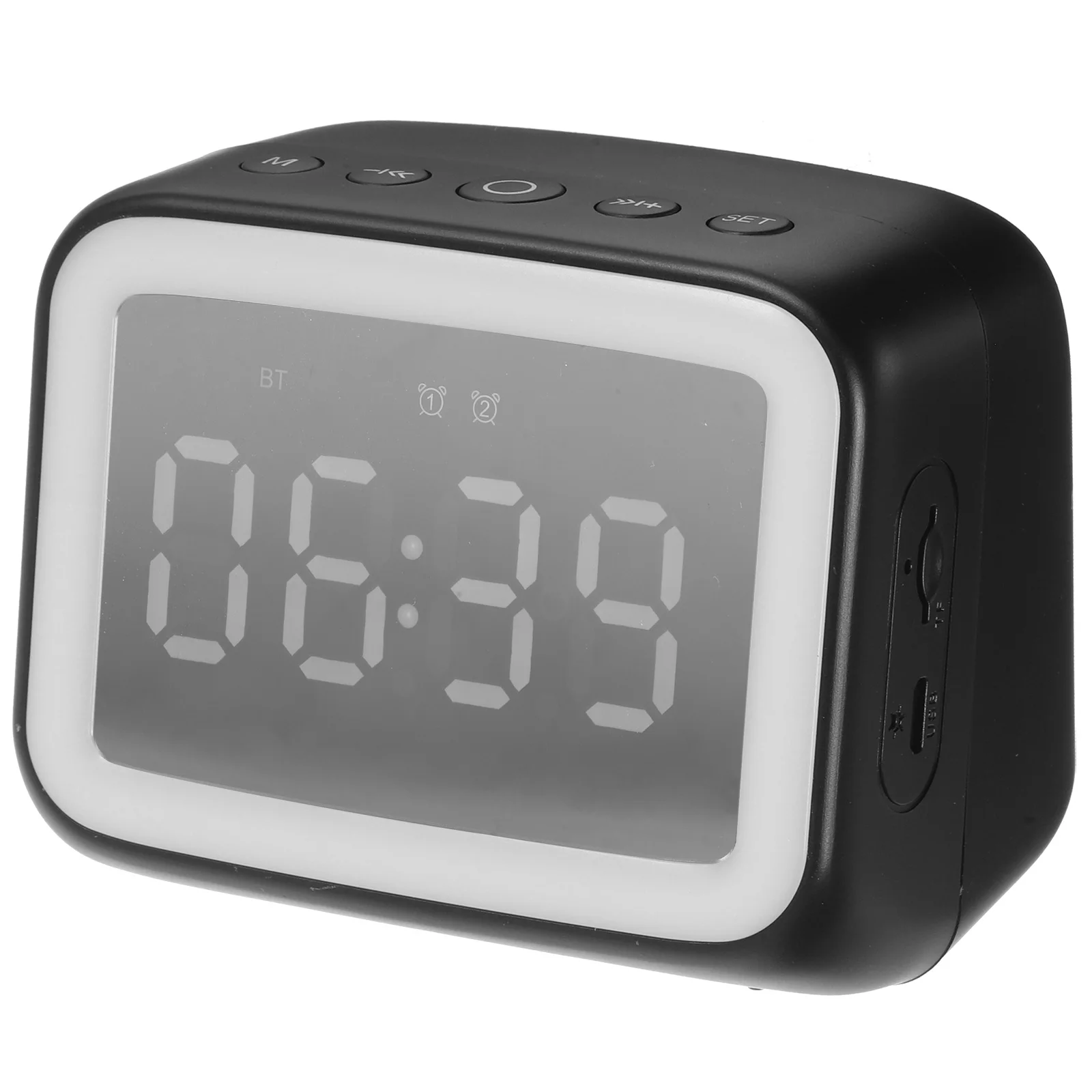 

Speaker Alarm Digital Radio Mirrored Black Wireless Speakers Compact Clock Bedside Clock Home Decor FM Speaker